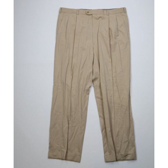 Vintage 90s Hickey Freeman Mens 40x32 Rayon Gabardine Wide Leg Chino Pants USA